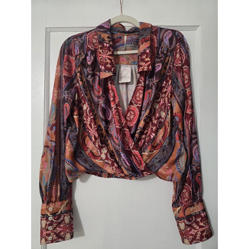 Free People Size Large Printed Surplice Wrap Crop Top